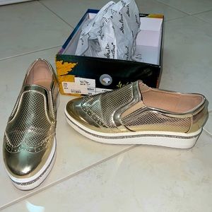 Italina Gold Metallic Slip On Loafers